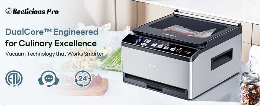 DualCore CVS101 Chamber Vacuum Sealer for Liquids & Sous Vide, 6L Dual Vacuum Zones & Extra-Wide Bag Clamp, 230W Dual-Core Dry Pump x4, Commercial-Grade Food Packaging Machine for Home Use