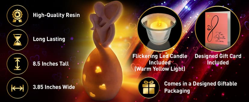 Infinity Love Candle Holder Statue with Flickering LED Candle for Couples, Wife, Husband, Him or Her, Bridal Shower, Engagement, Parents, Registry