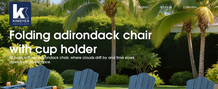 KINGYES Folding Adirondack Chair Set of 2, HDPE All-Weather Patio Chairs with Cup Holder, Wooden Textured Fire Pit Chairs Recliner for Poolside, Backyard, Deck, Navy