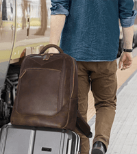 Masa Kawa Leather Backpack for Men with 16" Laptop & Camera Lens Sleeve, Multi Pockets Weekend Trip Business Travel Overnight Camping Bag, Vintage Brown