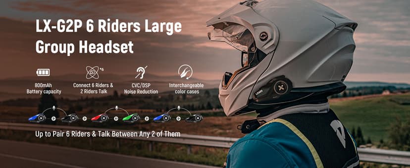 LEXIN G2P Motorcycle Helmet Bluetooth Headset, Group Intercom Communication System, FM Radio/ 6 Shells/Universal Pairing/Private Talk/Noise Cancellation, Fit for Snowmobile/ATV, 1 Pack