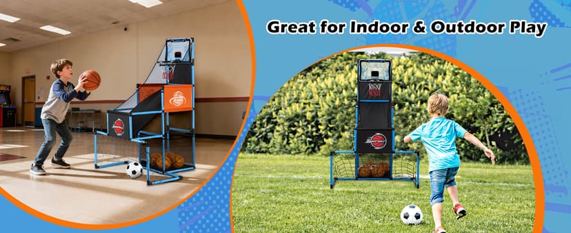 2 in 1 Basketball Arcade Game & Soccer Goal for Kids, Adjustable Kid Basketball Hoop with 6 Balls and Pump, Indoor Outdoor Games for Kid Toys for 3-12 Year Old Kids Birthday Gifts for Boys Girls