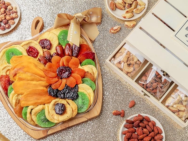 Dried Fruit and Nut Gift Basket, Healthy Assorted Natural Snack Gift Tray, Extra Large Variety Food Tray Party Platter- Easter, Holiday, Birthday, Sympathy, Office, Men, Woman, Him, Her Husband, Wife, Families, Bonnie and Pop
