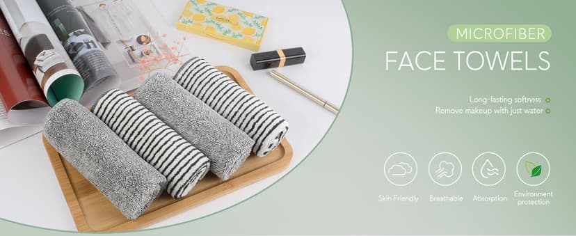 SINLAND Microfiber Face Towels Ultra Soft Facial Washcloths Face Cloth for Bath 12Inch x 12Inch 6 Pack Grey