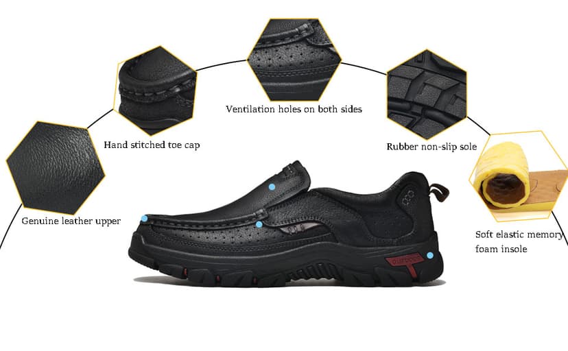 Venshine Mens Walking Shoes Leather Lightweight Breathable Casual Slip On Loafers