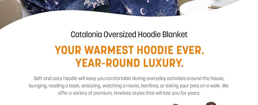 Catalonia Oversized Blanket Hoodie Sweatshirt, Wearable Sherpa Lounging Pullover for Adults Women Men