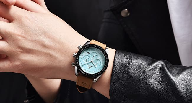 BENYAR Mens Watches Quartz Movement Chronograph Leather Strap Fashion Business Sport Design 30M Waterproof Scratch Resistant Elegant Gifts for Men