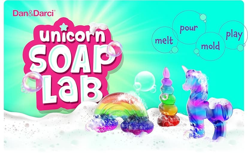 Dan&Darci Unicorn Soap Making Kit - Girls Crafts DIY Project Age 6+ Year Old Kids - Unicorn Girl Gifts - Science STEM Activity Teenage Gift - Make Your Own Soap Kits - Craft Toys Ages 6 7 8 9 10 11 12