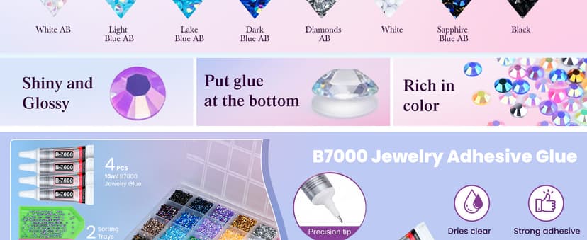 Muticolors 3mm Flatback Rhinestones with 4 Pcs B7000 Jewelry Glue & Tools for DIY Arts & Crafts Gifts 40000 Pcs Resin Jelly Rhinestones for Bedazzling, All-in-One Kit B0GGQVV82X