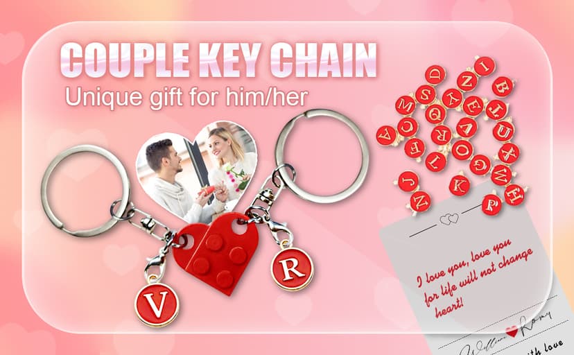 Personalized Brick Matching Heart Keychains - Valentine's Gifts for Mom, Dad, Couple, Boyfriend, Girlfriend, Lovers
