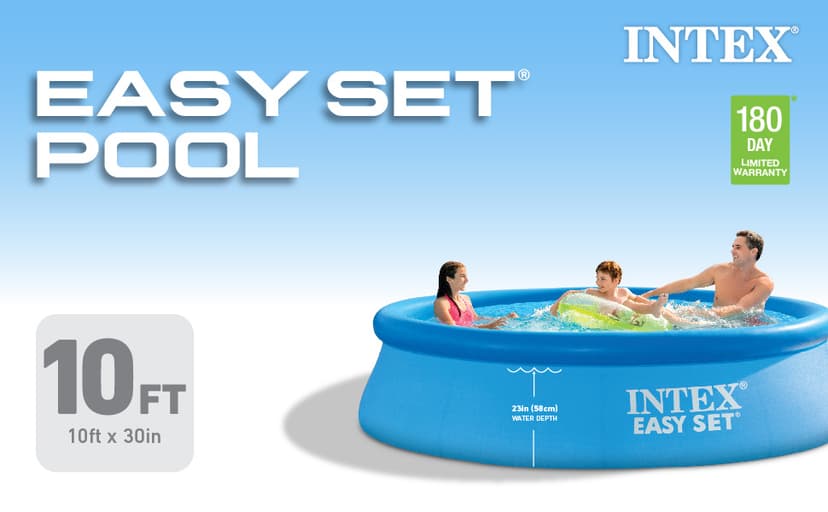 Intex 28120EH Easy Set Inflatable Swimming Pool: 10ft x 30in – Puncture-Resistant Material – Quick Inflation – 1018 Gallon Capacity – 23in Water Depth