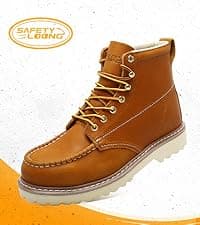 SAFETY LOONG Moc Toe Work Boots for Men Soft Toe Comfortable Full-Grain Leather 6" Non Slip and Water Resistant Safety Ankle Workboots