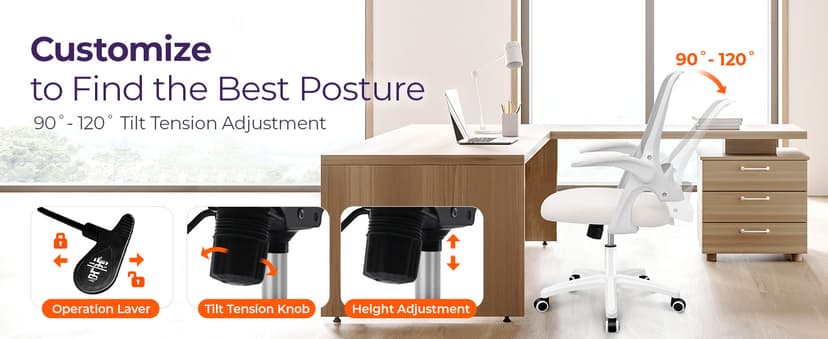 NEO CHAIR Office Desk Gaming Ergonomic Computer Chair with Lumbar Back Support Adjustable Height Swivel Rolling Wheels Flip-up Arms Mesh Chair for Home Vanity (Ivory)