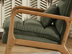 INZOY Mid Century Modern Accent Chair with Wood Frame, Upholstered Reading Armchair with Waist Cushion, Double Padded Accent Chair, Side Chair for Living Room Bedroom Office, Easy Assembly, Green