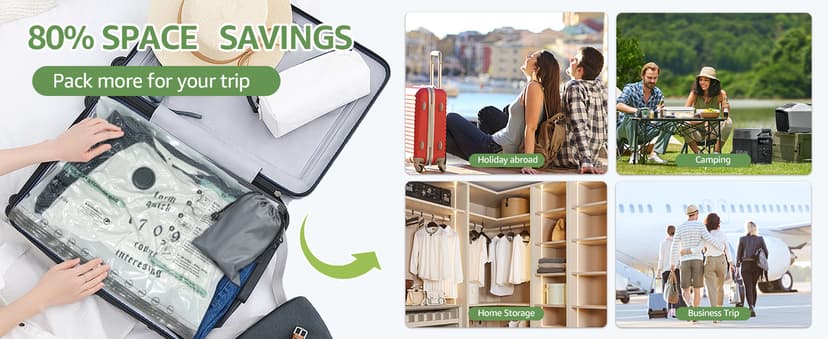 Vacuum Bags for Travel with Rechargeable air Pump, 9 Packs of 3 Sizes Vacuum Seal Bags for Clothing (9 Combo Set)