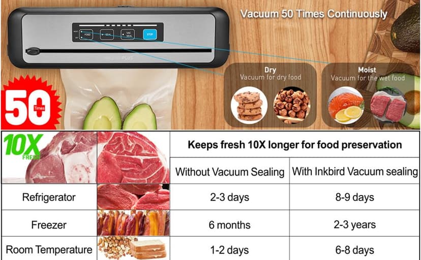 INKBIRD WIFI Sous Vide Cooker ISV-100W and Vacuum Sealer Machine | 1000W Sous-Vide Cooker Immersion Circulator with 14 Preset Recipes on APP and Thermal Immersion, Fast-Heating with Timer