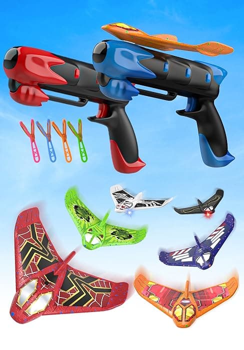 Fuwidvia 3 Pack Airplane Launcher Toys, 13.2'' LED Foam Glider Plane Toy for Boys, 2 Flight Modes Outdoor Flying Toys Birthday Gifts for Boys Girls 4 5 6 7 8 9 10 11 12 Year Old (Blue&Green&Orange)