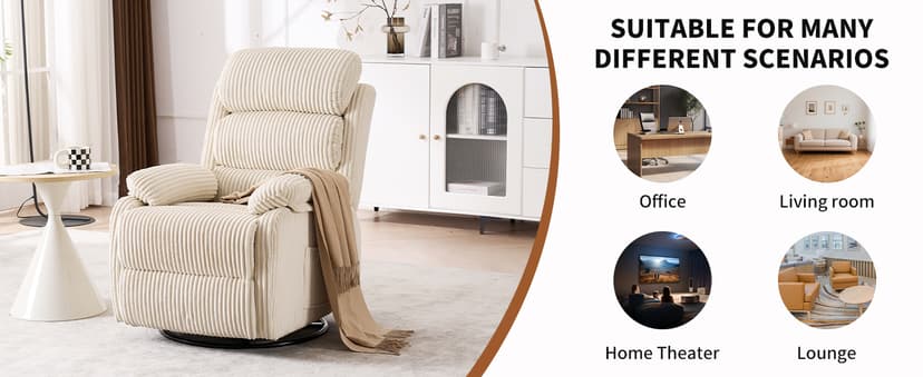 Adult 360° Rocking Recliner Chair,Nursery Rocker Reclining Chair with Side Pocket, a Comfy upholstered Single Sofa Armchair. Suitable for Living Room, Bedroom Nursing use, Velvet Fabric in Beige