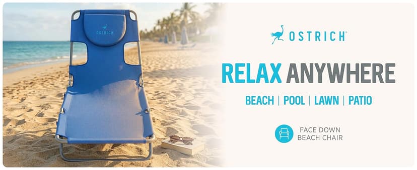 Ostrich the Original Chaise 72 x 22 Inch Lounge Portable Reclining Lounger, Outdoor Patio, Beach, Lawn, Camping, or Pool Tanning Chair, Ocean Blue