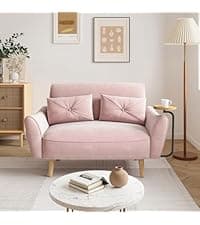 Brelice 80'' Leather Couch, Futon Sofa Bed, Faux Leather Couch with Adjustable Backrest, 2 Cup Holders & Side Pockets, Mid Century Modern Sofa for Living Room, Bedroom, Brown