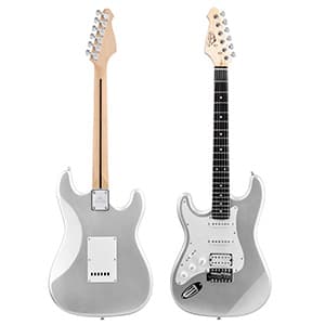 EASTROCK 39 inch Full-Size Electric Guitar Kit for Beginner Starter with 10w Amp, Bag, Capo, Shoulder Strap, String, Cable, Picks.(39" Left Handed, Silver Gray) Not Contain a Battery