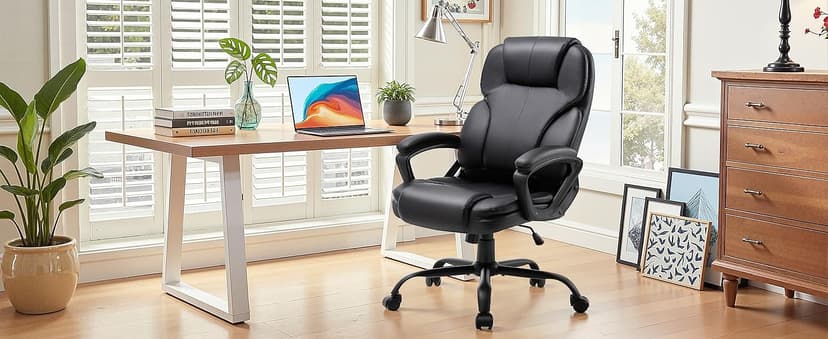 Ergonomic Office Chair with High Back, Comfy Desk Chair, Adjustable Executive Office Chair for Home Office, Big and Tall Computer Chair Heavy Duty, 360° Swivel, Faux Leather Black