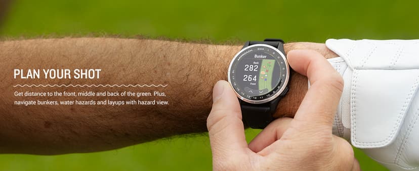 Garmin Approach® S44, Essential Golf GPS Smartwatch, AMOLED Display, On-Course Features, Silver Aluminum Bezel with Black Silicone Band