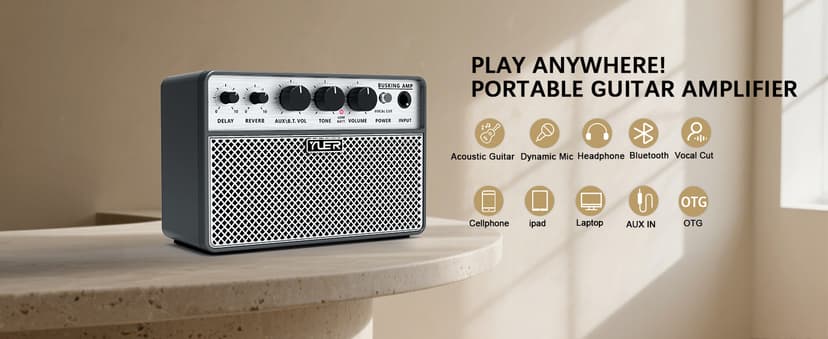 Yuer BA-10Pro 10W Acoustic Guitar Amp, Portable Vocal & Guitar Amplifier with Digital Delay/Reverb Effect Headphone Jack/OTG Wireless Small Guitars Amp for Recording, Practice, Travel with Carry Bag