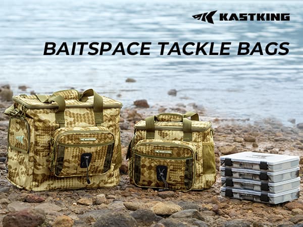 KastKing BaitSpace Fishing Tackle Bag With 4 Tackle Boxes & Removable Bait Binder, Water-Resistant Tackle Storage, Durable Fishing Gear, Adjustable Shoulder Strap
