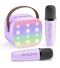 Mini Karaoke Machine with 2 Wireless Microphones, TOP Kids Gifts for Girls Ages 3, 4, 5, 6, 7, 8, 9, 10, 11, 12 +Years Old, 4-12th Christmas Birthday Toy Gift for Girls Boys Party (Purple)