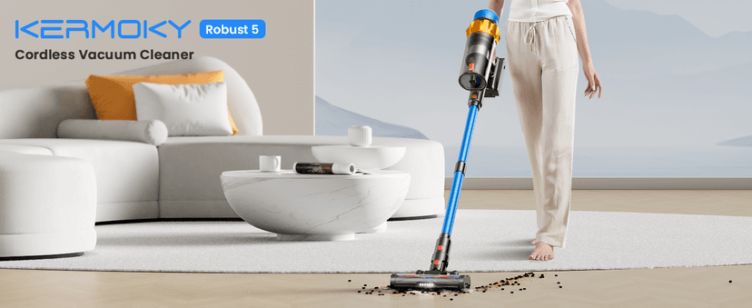 Kermoky Cordless Vacuum Cleaner, 650W 55KPA 70Mins Vacuum Cleaners for Home, Self-Standing Cordless Stick Vacuum with Anti-Tangle, Lightweight Wireless Vacuum for Hardwood Floor/Carpet/Pet Hair