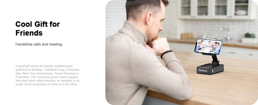TechGlow Foldable Cellphone Stand with Bluetooth Speaker and Power Bank Birthday Gifts for Men Women Mother Father Boy Girl Teens Cool Tech Gadgets