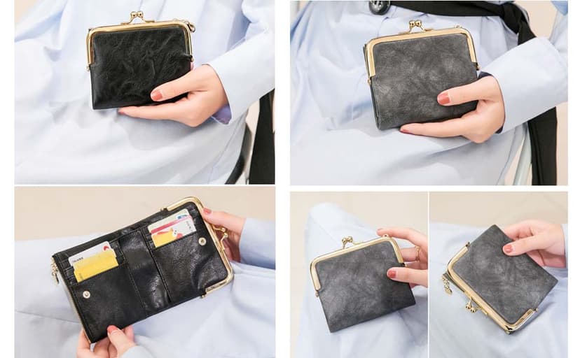 AOXONEL Womens Wallet Small Rfid Ladies Compact Bifold Leather Vintage Coin Purse With Zipper and Kiss Lock