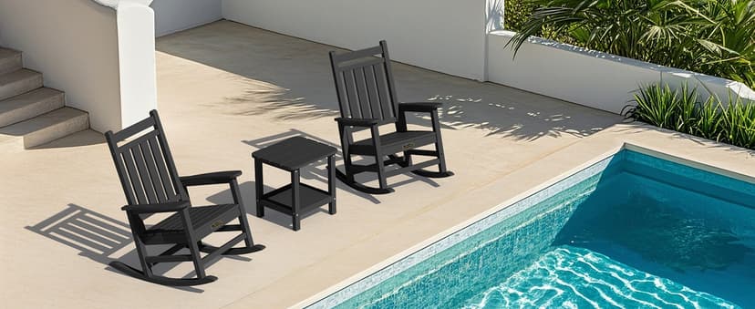 SERWALL Outdoor Rocking Chair Set of 2, HDPE Rocking Chairs for Adult, Black