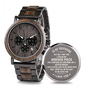 2win Engraved Wooden Watch for Boyfriend My Man Fiancé Husband Customized Personalized Wood Watches for Men Birthday Anniversary Personalized Watch