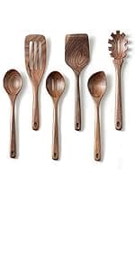 Gudamaye 7-Piece Brown Pakkawood Utensils Set – Sturdy, Eco-Friendly, Wooden Spoons for cooking, Wooden Utensil for cooking, Wooden Kitchen Tool, Home & Kitchen Gifts for Men and Women