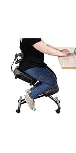 Ergonomic Kneeling Chair, Adjustable Stool for Home and Office - Improve Your Posture with an Angled Seat - Thick Comfortable Moulded Foam Cushions - Brake Casters