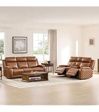 Watson & Whitely Genuine Leather Power Recliner Sofa, 3 Seater Wall Hugger Reclining Sofas with Power Headrest, USB & TypeC Ports, Electric Recliner Couch Set for Living Room, Saddle Brown