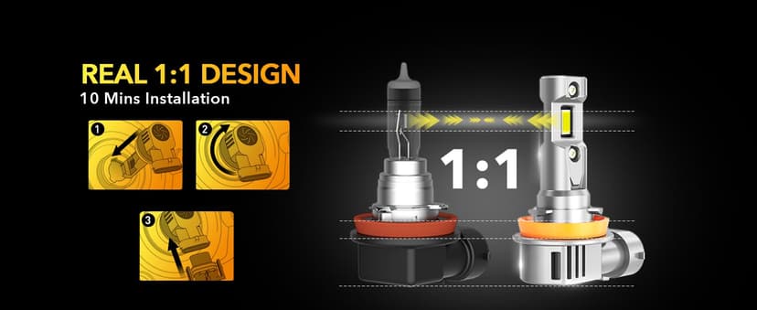 OXILAM H11/H9/H8 9005/HB3 LED Light Bulbs Combo, 100,000 Lumens 1200% Brighter 6500K Cool White H11 9005 Bulbs, IP68 Waterproof, 1:1 Beam Design, 60000Hrs Lifespan, No Flicker, Pack of 4