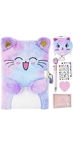 Cat Diary with Lock, Gift for 6 7 8 Year Old Girl, Secret Diary Journal Notebook with Coin Purse, Multicolored Pen, Post-it Note, Stickers, Practical Gift for Birthday (A Happy Cat)