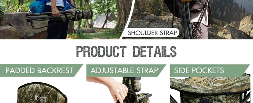 PORTAL Extra Large Quick Folding Tripod Stool with Backrest Fishing Camping Chair with Carry Strap