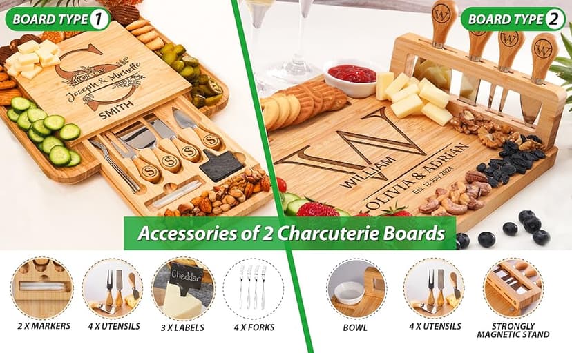 Personalized Charcuterie Board Gifts Set for Best Friends, Custom Large Cheese Board for Wedding, Anniversary, Birthday, Housewarming, Engagement, Party, New Home Gift Couple