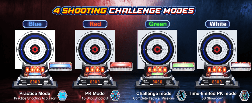 VATOS Smart Electronic Shooting Game Set with Auto-Scoring Target Base and Rechargeable Gun, Real-Time Voice Feedback, 4 Shooting Modes, Indoor Outdoor Toy for Teens Adults Family Party