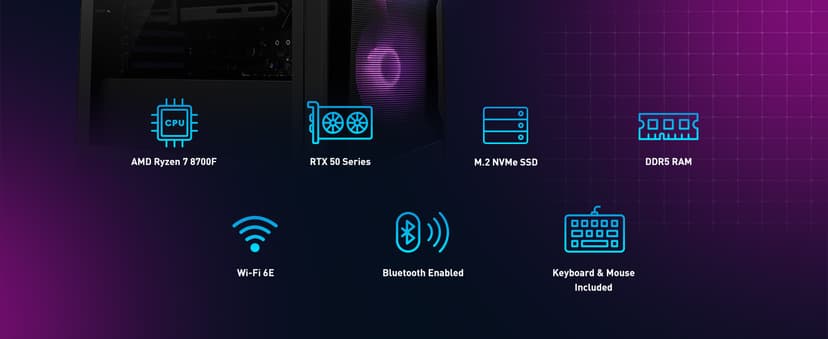 MSI Codex Z2 Gaming Desktop: AMD R7-8700F, GeForce RTX 5070, 32GB DDR5, 2TB m.2 NVMe SSD, USB Type-C, VR-Ready, Windows 11 Home : A8NVP-436US