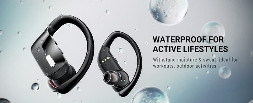 occiam Sport Wireless Earbuds Bluetooth Headphones 80hrs Playtime Deep Bass Ear Buds with Earhook Noise Cancelling Mic Waterproof Earphones for Workout Running Black