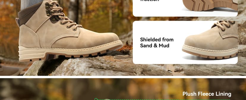 ANJOUFEMME Womens Comfy Outdoor Hiking Boots-Low heels Combat Ankle Boots for Women Non Slip Lace up Winter Shoes for Backpacking Trekking Walking