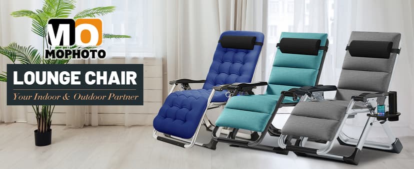 MOPHOTO Zero Gravity Chair, Outdoor Padded Lounge Chair with Side Table, Zero Gravity Recliner Chair, Outdoor Reclining Chair, Sturdy & Comfortable, Supports up to 440lbs
