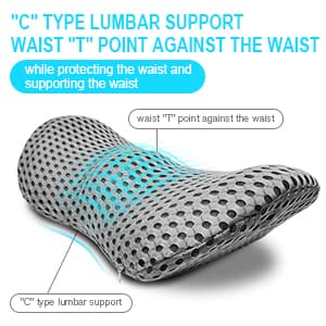 Lumbar Support Pillow for Office Chair, Memory Foam Lumbar Pillow for Lower Back Pain Relief (Grey)