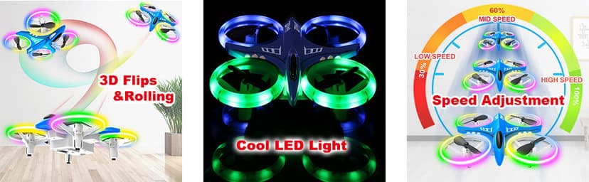 Dwi Dowellin 4.9 Inch Mini Drone for Kids LED Night Lights One Key Take Off Landing Flips RC Remote Control Small Flying Toys Drones for Beginners Boys and Girls Adults Nano Quadcopter, Blue