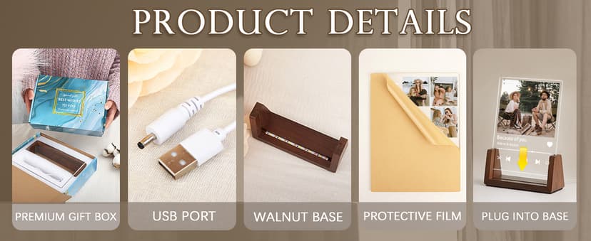 Personalized Best Friend Birthday Gifts for Women, Custom Acrylic Plaque Printed Walnut Picture Frame With LED Night Light, Personalized Christmas Gifts for Friendship, Friend, Women, Besties, BFF